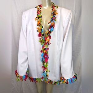 Style Midnight Velvet White Blazer with Multicolored Fringe NWT  22W Bag 6